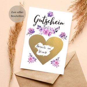 Gutschein Rubbelkarte Geschenkkarte Geburtstagskarte Personalisiert Rosen Herz Bronze Silber Gold Postkarte DIY