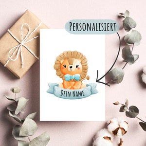 Postkarte Personalisiert Löwe mit Name Geburtstag Geburtstagskarte Niedlich Matt
