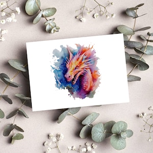 Postkarte Drache Fantasy Wasserfarben Optik Matt