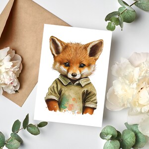 Postkarte Fuchs mit Poloshirt Wasserfarben Optik Matt