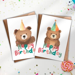 Postkarte Happy Birthday Bär Teddybär Pastell Kinder Wasserfarben Optik Matt