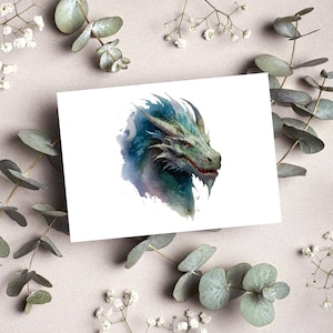 Postkarte Drache Fantasy Wasserfarben Optik Matt