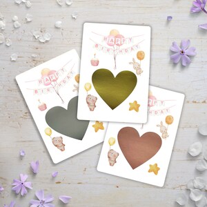 Gutschein Rubbelkarte Kinder Geschenkkarte Geburtstagskarte Personalisiert, Herz, Pastell, Happy Birthday, Postkarte DIY