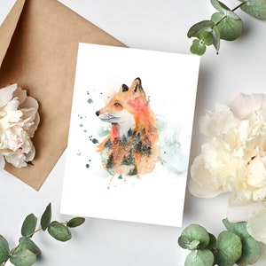 Postkarte Fuchs Wald Natur Wasserfarben Optik Matt