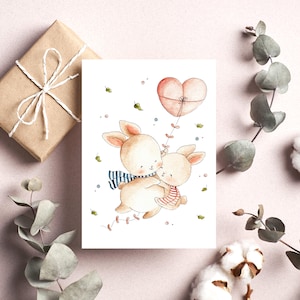 Postkarte Hase Liebe Pärchen Niedlich Herz Romantisch Valentinstag Matt