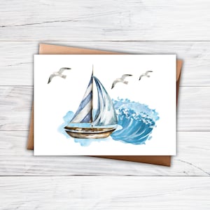 Postal para imprimir velero mar marítimo agua gaviota PDF/PNG descargar idea de regalo archivo digital