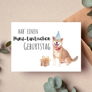 Postkarte Geburtstag Hund Party Wasserfarben Optik Matt