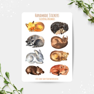 Stickerbogen, schlafende Tiere, Süß, Waldtiere, Scrapbook, Journal, Aufkleber, Vinyl