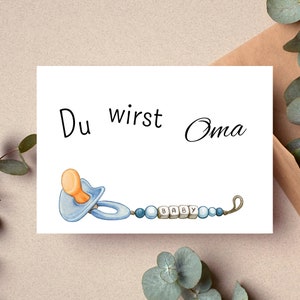 Postkarte Geburt Schwangerschaft Wasserfarben Optik Matt Blau - Verschiedene Variationen