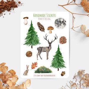 Stickerbogen, Forrest Feeling, Herbst, Frühling, Hirsch, Hase, Pilz, Scrapbook, Journal, Vinyl