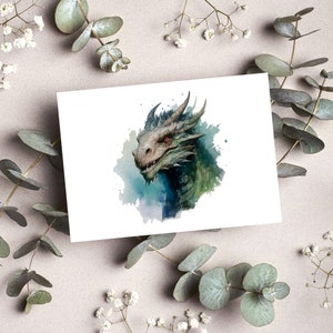 Postkarte Drache Fantasy Wasserfarben Optik Matt