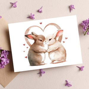 Postkarte Pärchen Liebe Hase Wasserfarben Optik Matt