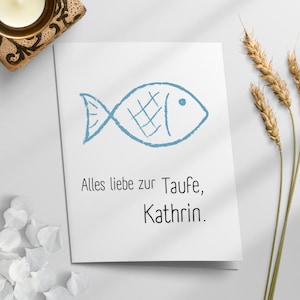 Kaart voor doopsel aanpasbare vouwkaart vis / aquarel / doopkaart / wenskaart aquarellen / doopcadeau gepersonaliseerd met envelop