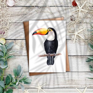 Postkarte Tukan Vogel Sommer Bunt Wasserfarben Optik Matt