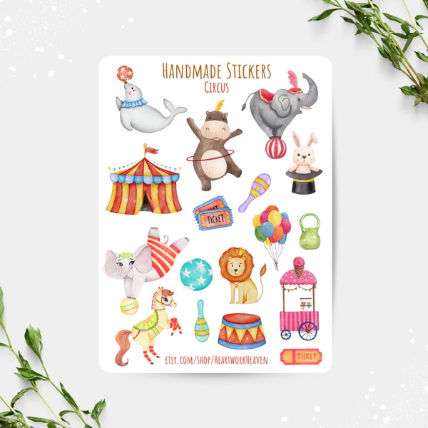 Stickerbogen, Zirkus, Tiere, Jahrmarkt, Ballons, Elefant, Pferd, Scrapbook, Journal, Vinyl