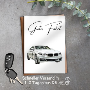Postkarte Gute Fahrt , Führerschein , bestandene Prüfung, Neues Auto, BMW, Sportwagen, Auto fahren, Glückwunsch Führerschein - Matt