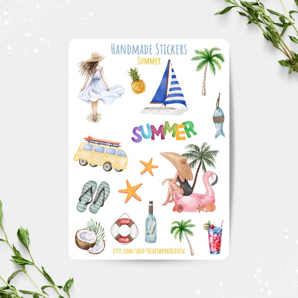 Stickerbogen,  Sommer, Strand, Urlaub, Sonne, Meer, Scrapbook, Aufkleber, Vinyl