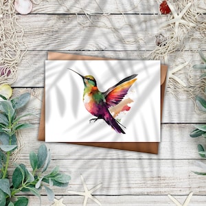 Postkarte Kolibri Sommer Bunt Wasserfarben Optik Matt