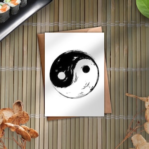 Postkarte Ying Yang Japanisch Schwarz Weiß Matt