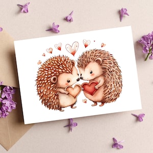 Postkarte Pärchen Liebe Igel Wasserfarben Optik Matt