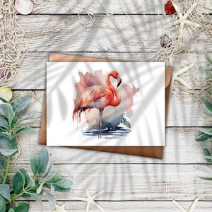 Postkarte Flamingo Vogel Sommer Bunt Wasserfarben Optik Matt