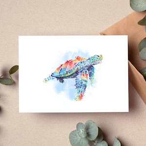 Postkarte Schildkröte Aquarell Wasserfarben Optik Matt