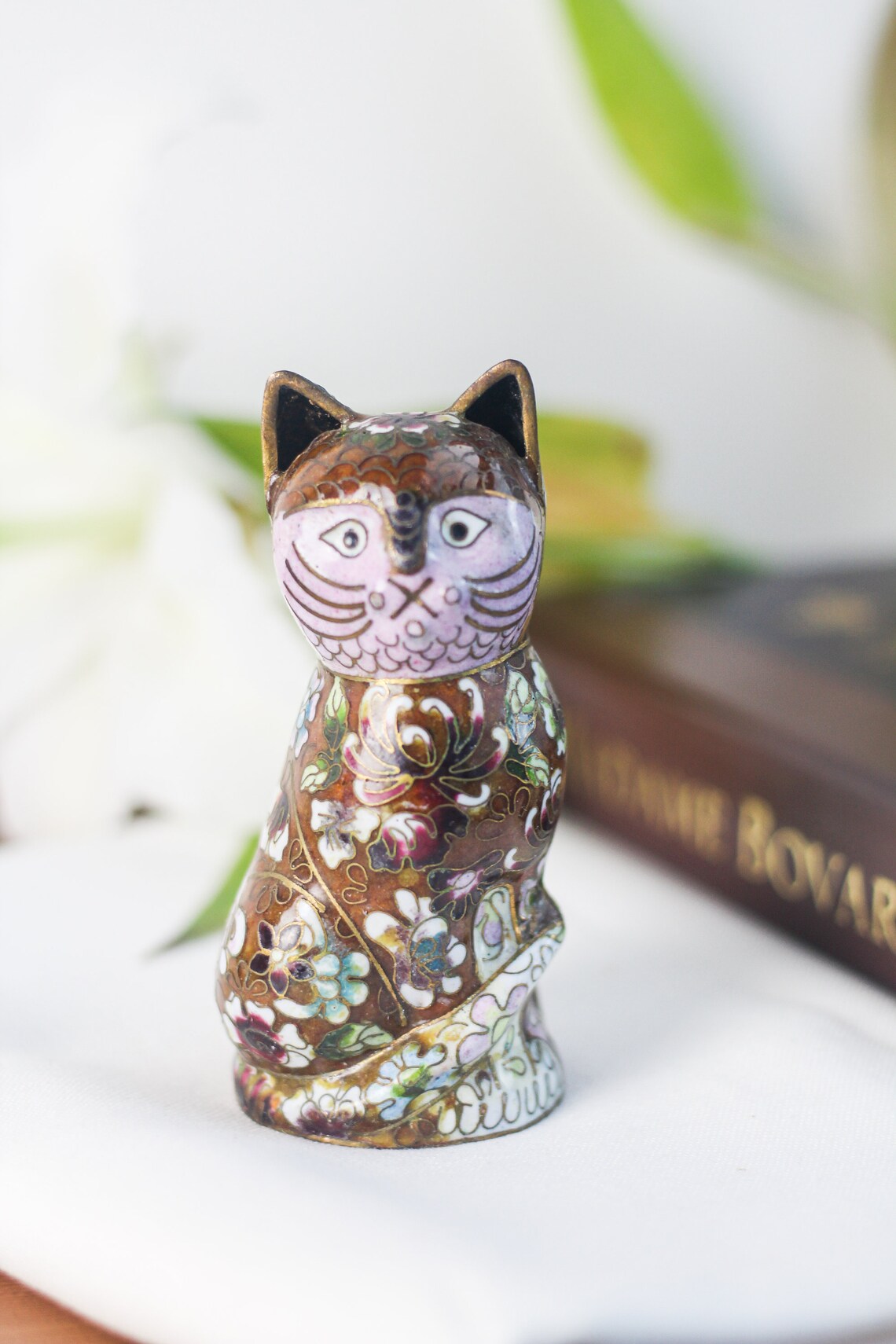 Vintage Chinese Cloisonne Cat Figurine Handmade Item Etsy
