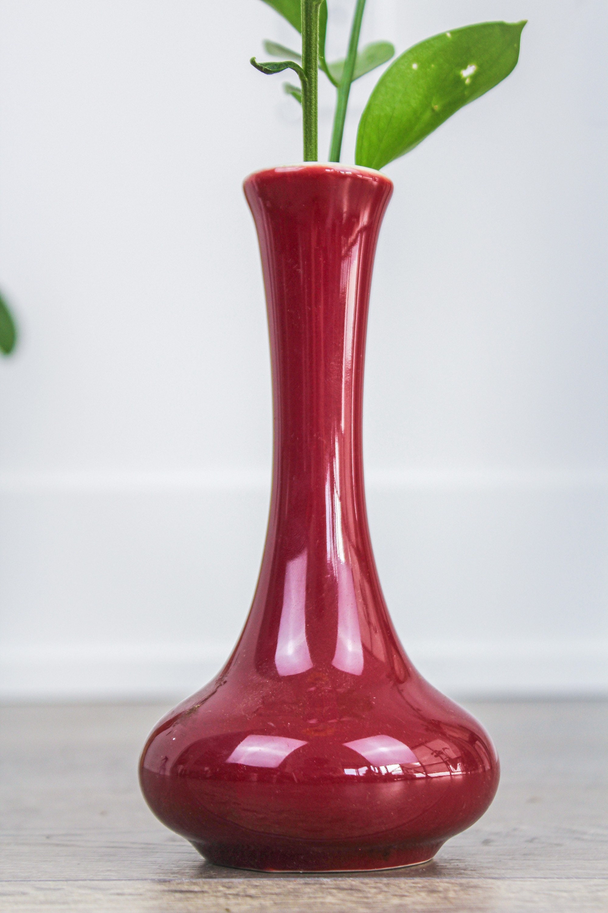 Vintage Wide Base Narrow Neck Vase Hand Made Porcelain Red Etsy