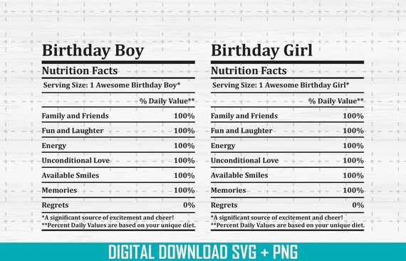 Download Birthday Nutrition Facts Svg Png Gift Boy Girls Gift Etsy