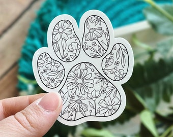 Dog Paw Print Sticker, Floral Print, Puppy Paw, Dog Mama, Cute Animal Stickers, Laptop Decal