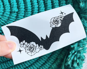 Bat With Flowers Decal: Weather-Resistant Car Sticker