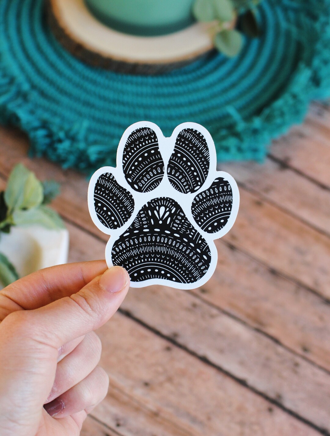 STICKER Paw Print Sticker Dog Paw Boho Pattern Etsy