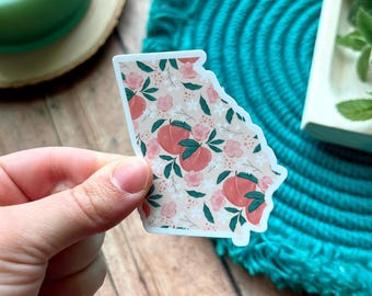 Georgia Peach State Sticker: Floral GA Outline Vinyl Decal
