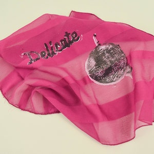 Unique Hand Stamped Blue Transparent Striped Scarves &quot;Feral, Nobodys Baby, Delicate&quot; Printed carved linocut block Dazzling Delicacy, sassy