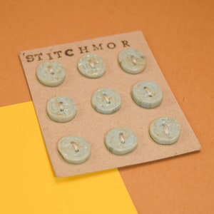 Charming Blue Delight: Set of 9 Handmade Polymer Clay Buttons Small Bright Aqua Blue Round Dotted 5/8 Inch Glazed Polymer Clay Buttons!