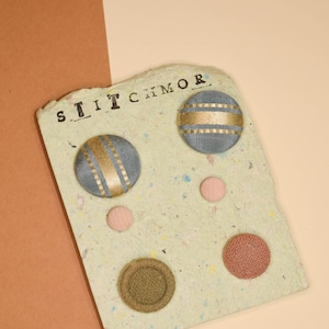 Vintage Button Delight: Three-Pack Upcycled Garment Button Stud Earrings with Hypoallergenic Metal Handmade 3 Pack of Spring Pastels Studs