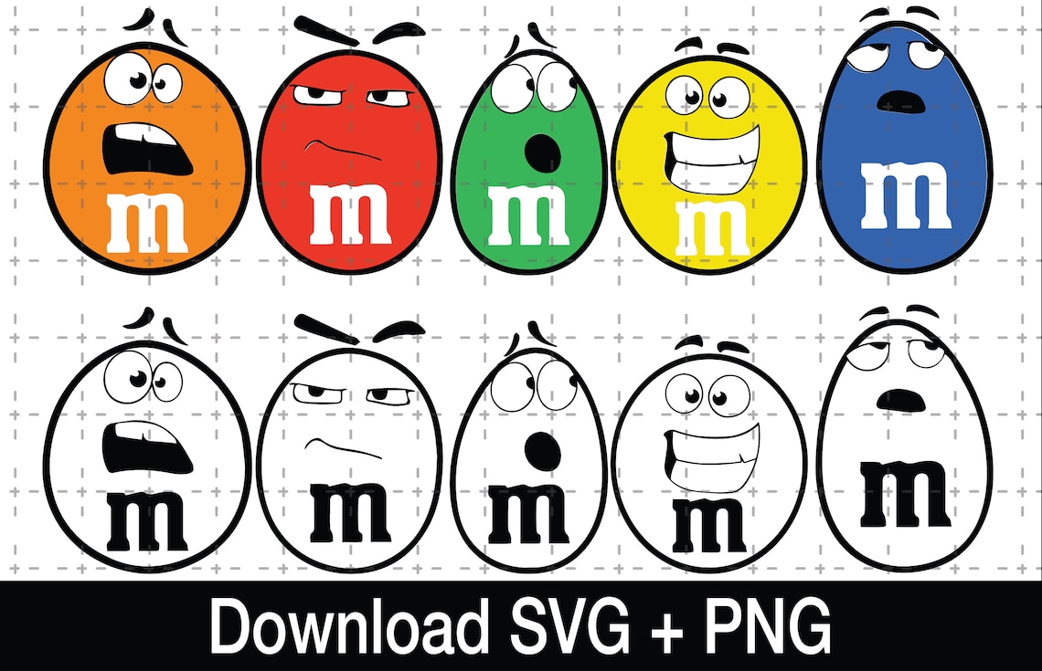 M and M face SVG PNG Red Yellow Green Candy svg Characters Etsy
