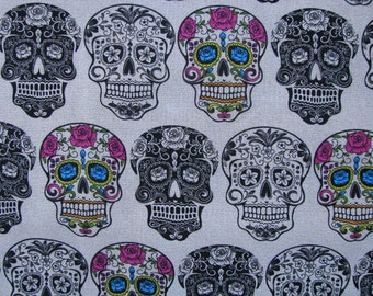 OOP Novelty David Textiles 1 Fat Quarter Fabric for Masks Rare Sugar Skulls Fat Quarter Halloween Fabric