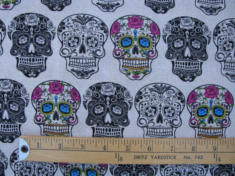 OOP Novelty David Textiles 1 Fat Quarter Fabric for Masks Rare Sugar Skulls Fat Quarter Halloween Fabric