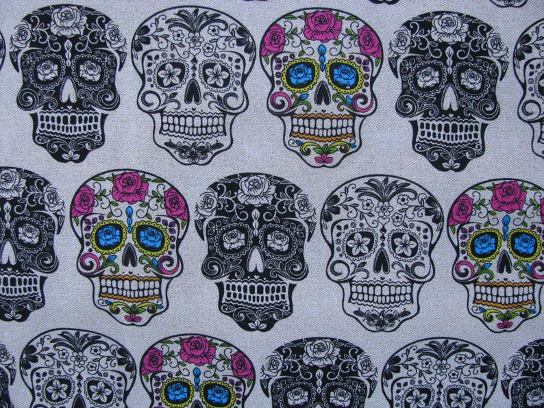 OOP Novelty David Textiles 1 Fat Quarter Fabric for Masks Rare Sugar Skulls Fat Quarter Halloween Fabric