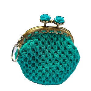 Coin,trinket purse, handmade crochet purse,hand knitted wallet Charm pouch with key holder,Coin wallet gift earbud holder with clip