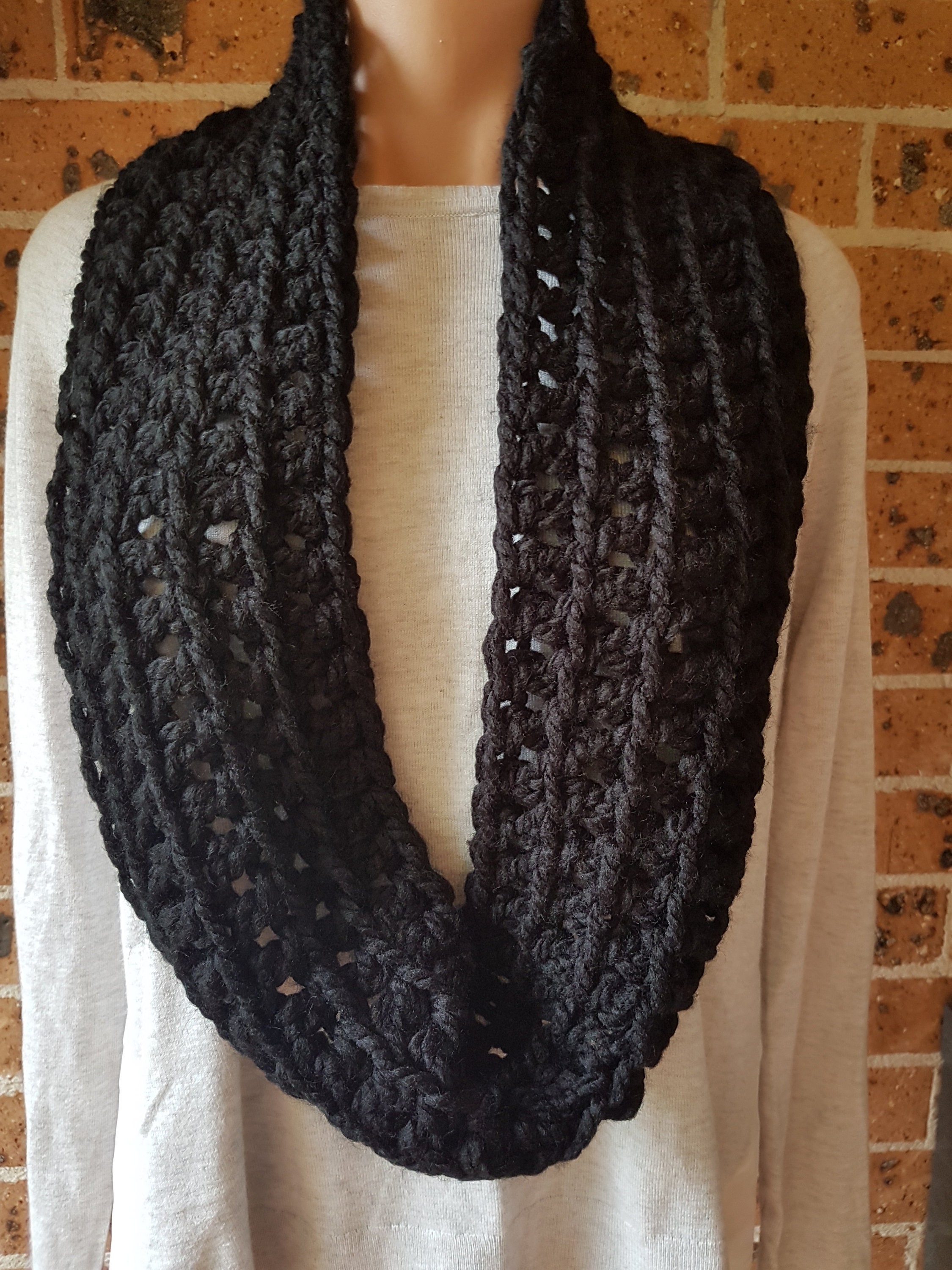 Black Infinity Scarf Wool Blend MEDIUM loop scarf Handmade Etsy