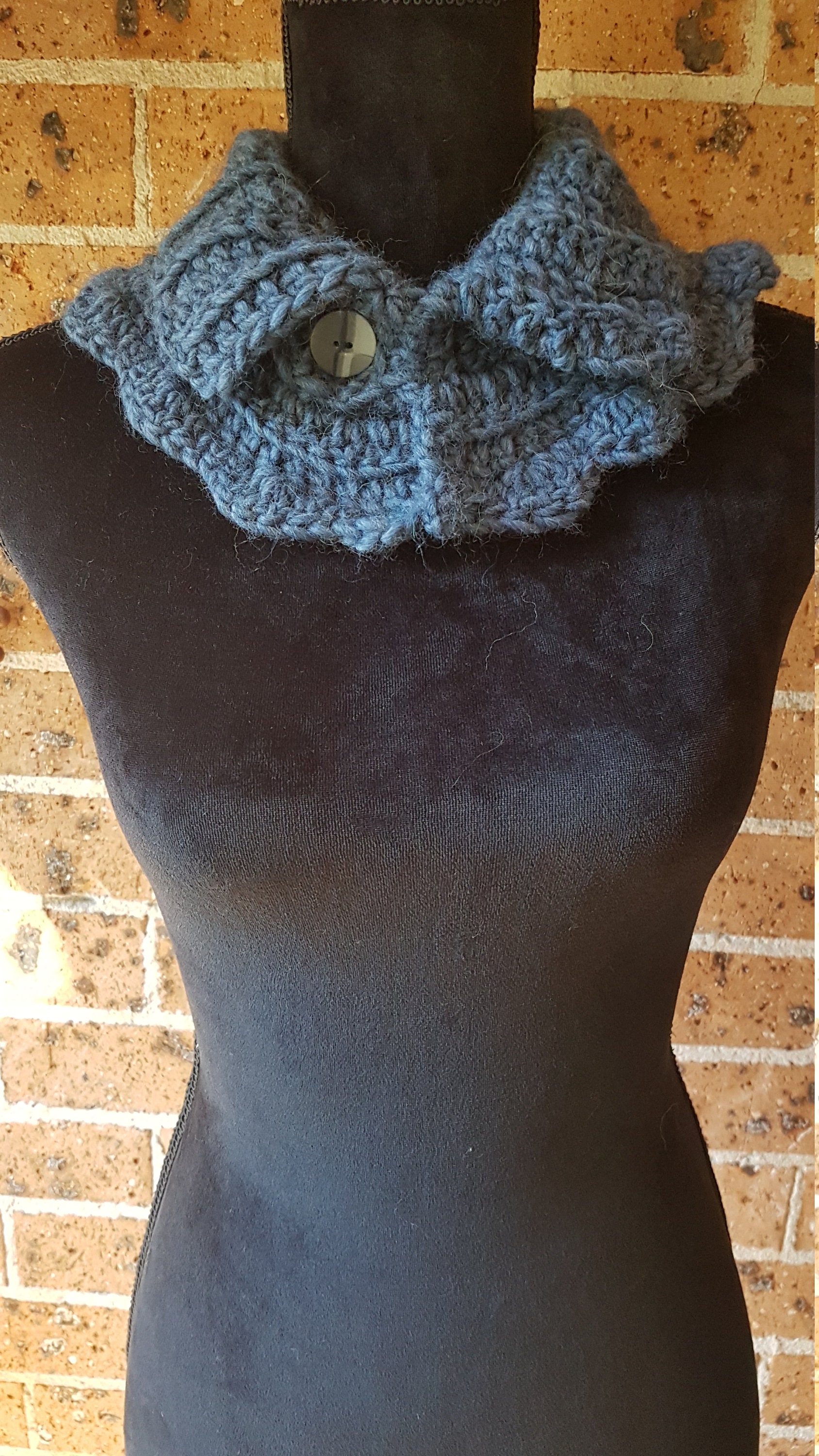 Victorian Collar scarf STORM Blue handmade with buttons Etsy