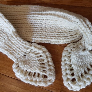 Cream Knit Ascot Scarf: Adjustable Crochet Neck Warmer