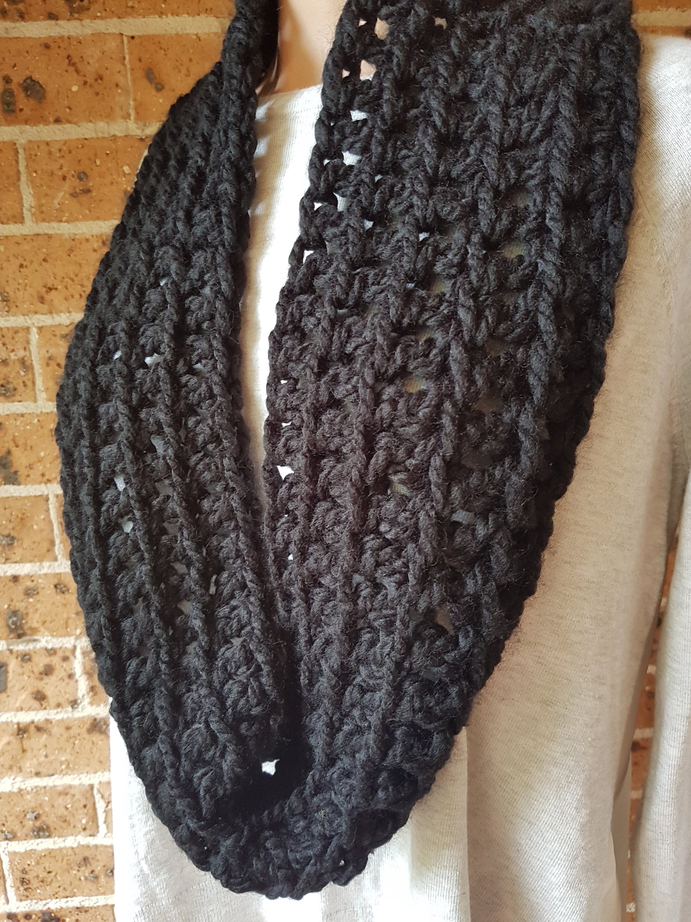 Black Infinity Scarf Wool Blend MEDIUM loop scarf Handmade Etsy
