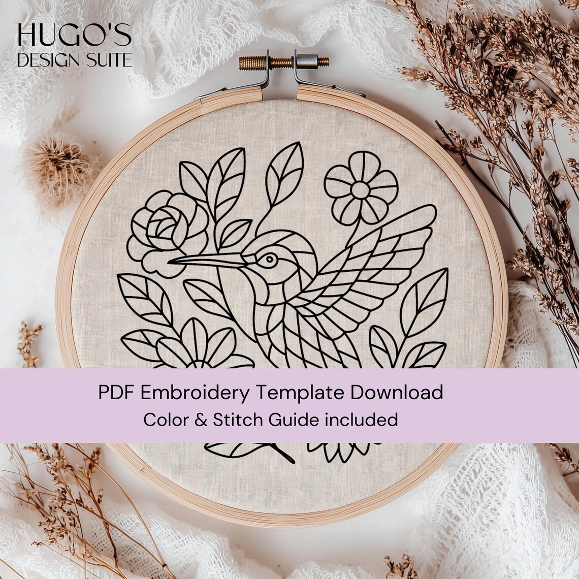 Large Hummingbird Pattern Hummingbird Hand Embroidery Pattern PDF – Stained Glass Style ...