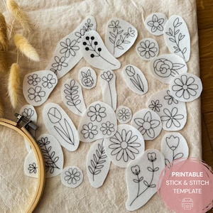 Stick and Stitch Embroidery Transfers, Printable PDF with Flower Designs, Beginner Friendly Hand Embroidery Template, Mix and Match Florals