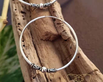Oxidiced sterling silver bali hoop earrings, 40mm sterling silver hoops, 925 silver comfy hoop earrings, tribal hoops, ethnic jewelry .