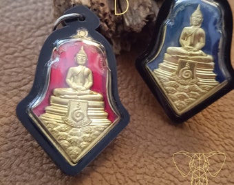 Buddhist phra luangphor sothorn thai amulet pendant, good health amulet pendant, wealth buddhist amulet, gold and color thai amulet pendant.