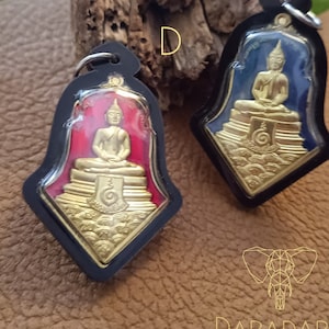 Buddhist phra luangphor sothorn thai amulet pendant, good health amulet pendant, wealth buddhist amulet, gold and color thai amulet pendant.